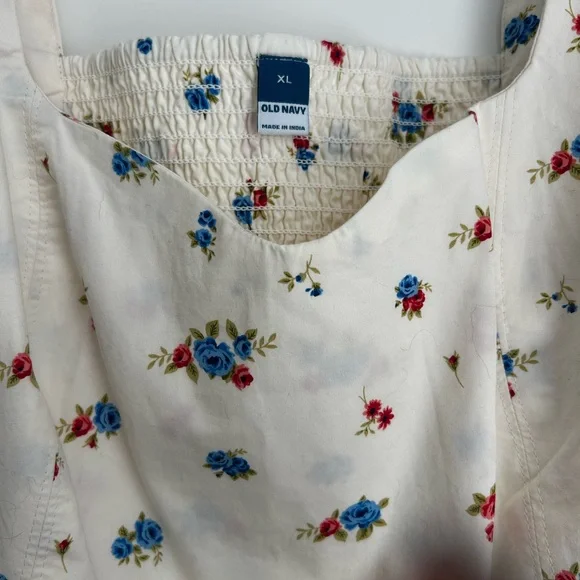 Old Navy Cream Dress with Red and Blue Floral Pattern - Picture 2 of 2